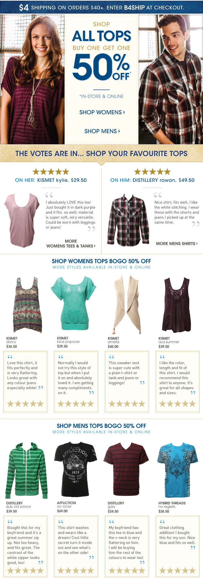 Bootlegger BOGO 50 off Men's & Women's Shirts Canadian Freebies