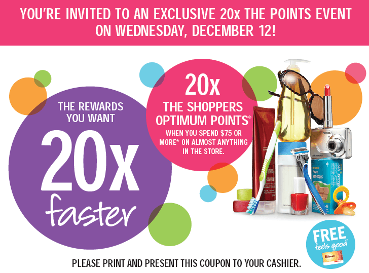 Shoppers Drug Mart Spend 75 & Get 20x Points Dec 12 *Printable Coupon