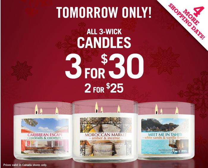 Bath & Body Works Canada 3 Wick Candles 2 for 25 or 3 for 30 Canadian Freebies, Coupons