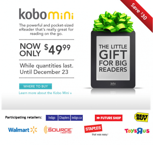 Kobo Mini 49.99 Or Get 20 Kobo Gift Card With Kobo Arc Canadian Freebies, Coupons, Deals