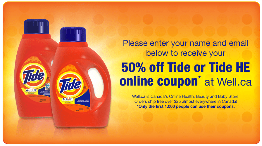 saver Online Coupon 50 Off Tide at Well.ca Canadian Freebies