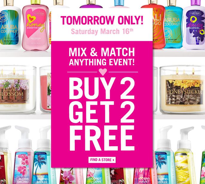 Bath & Body Works Buy 2 Get 2 Today Only Canadian Freebies, Coupons, Deals, Bargains, Flyers