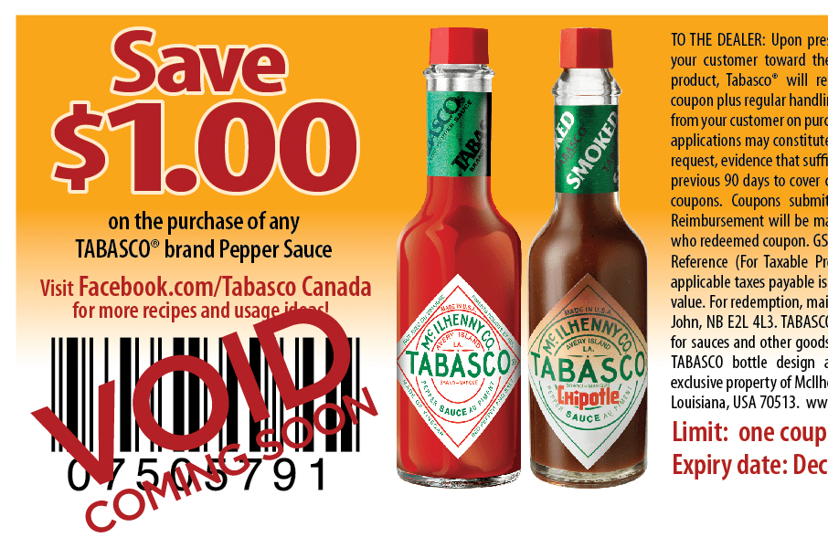 Canadian Coupons Save 1 on Tabasco Sauce Through Save.ca Canadian