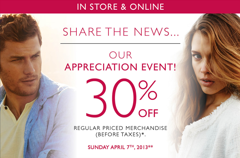 RW&Co Appreciation Event Save 30 Off Regular Priced Merchandise