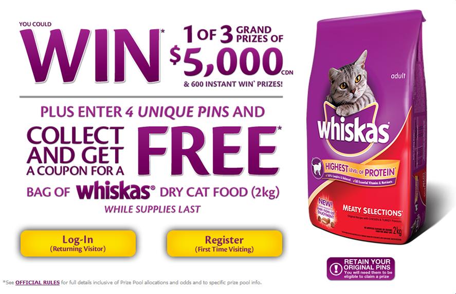 Free Bag of Whiskas Dry Cat Food with 4 Pins from
