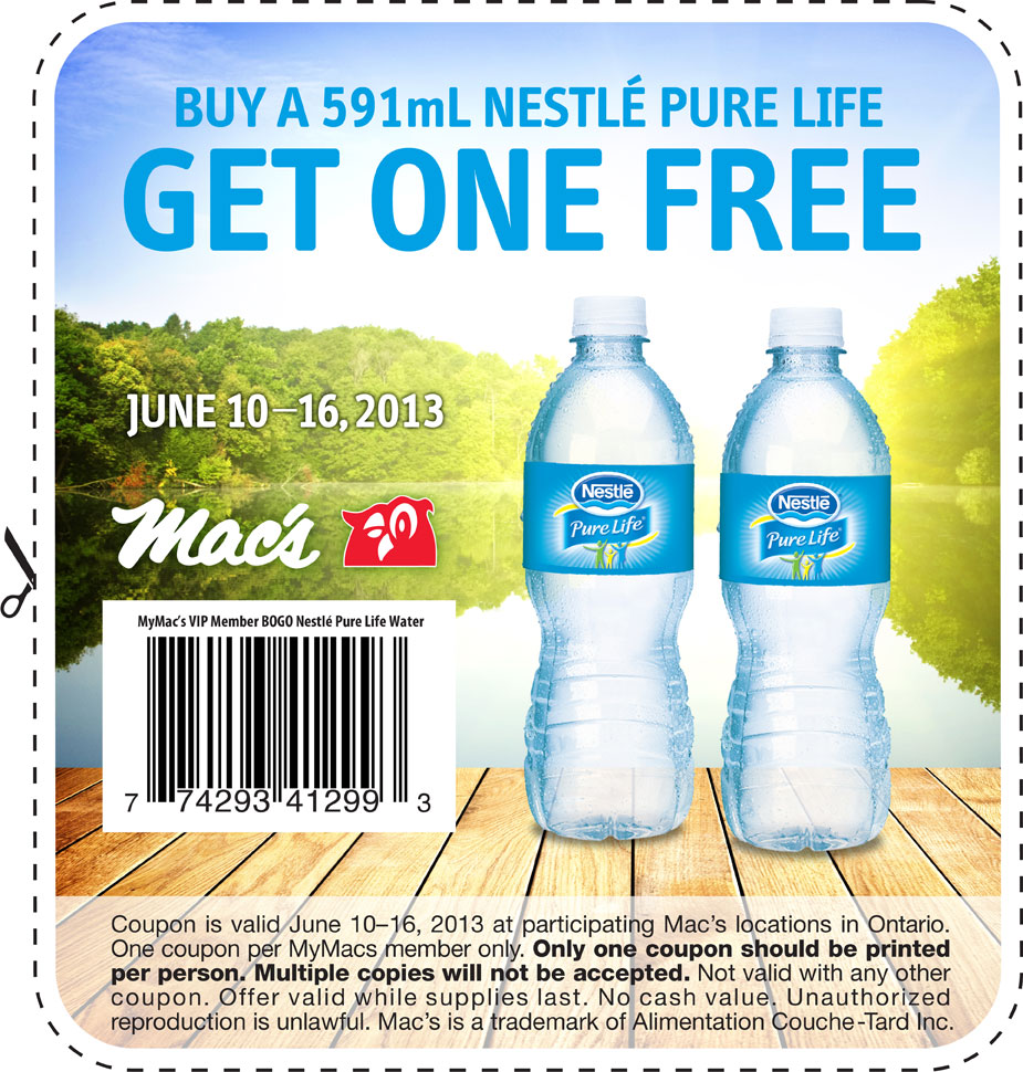 Mac's Convenience Stores Buy One Get One Free Nestle Pure Life *ON