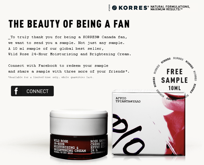 Canadian Freebies KORRES Wild Rose 24Hour Moisturising and
