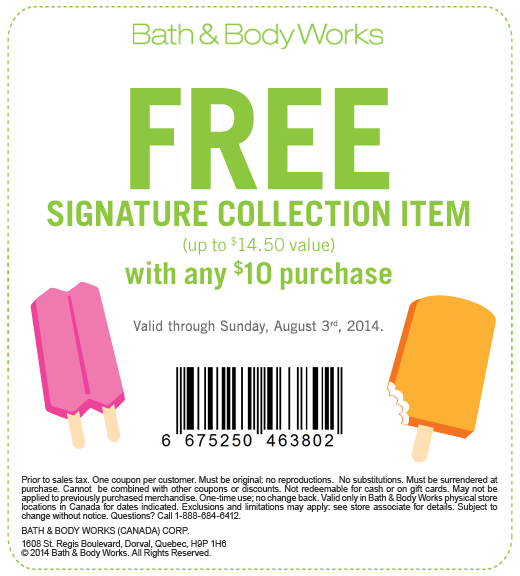 Bath & Body Works Canada Promotional Coupon Get A FREE Signature
