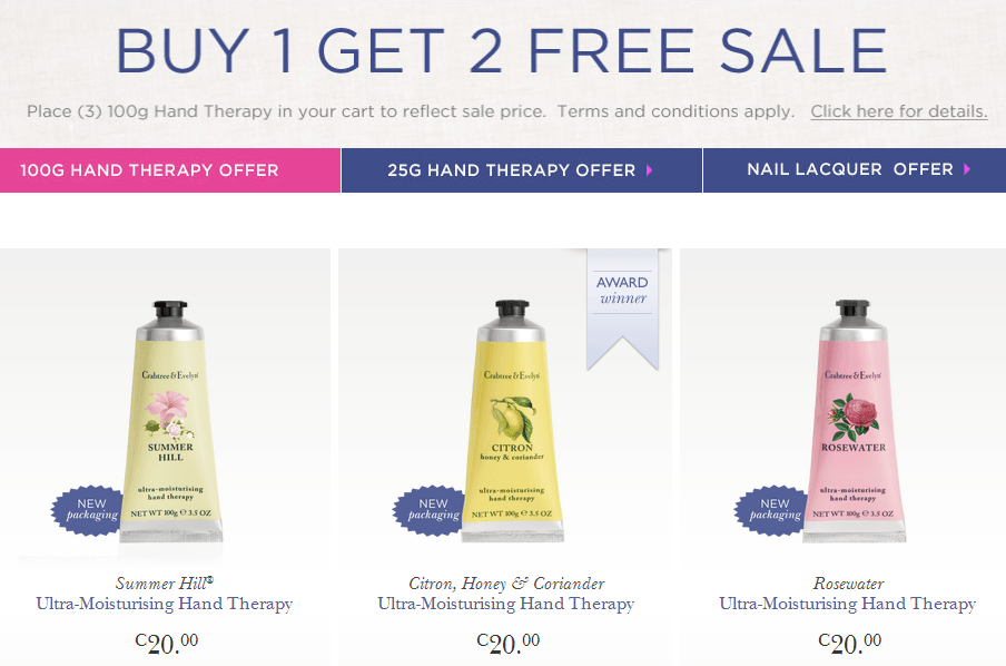 Crabtree & Evelyn Canada FLASH SALE Buy 1 Get 2 Free Hand Cream and
