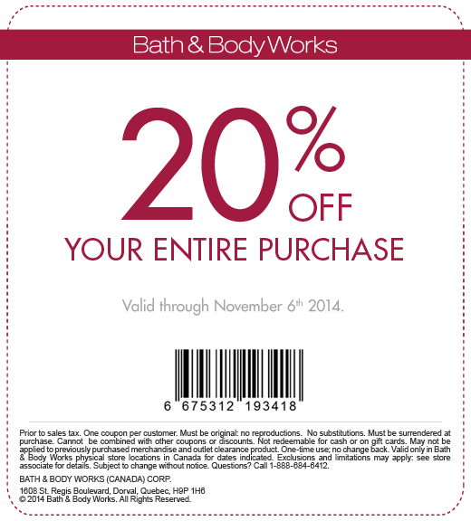 Bath & Body Works Canada Coupon Save 20 Off Your Entire Purchase
