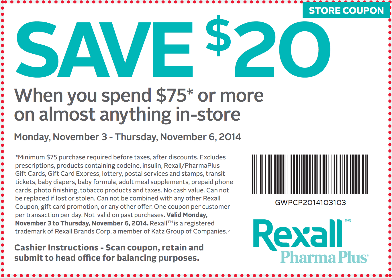 Rexall Pharmaplus Canada Coupon Save 20 When You Spend 75 Canadian