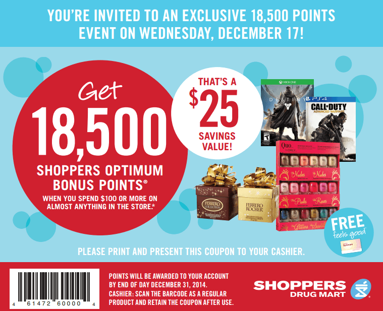 Shoppers Drug Mart Canada Coupon Get 18,500 Shoppers Optimum Bonus