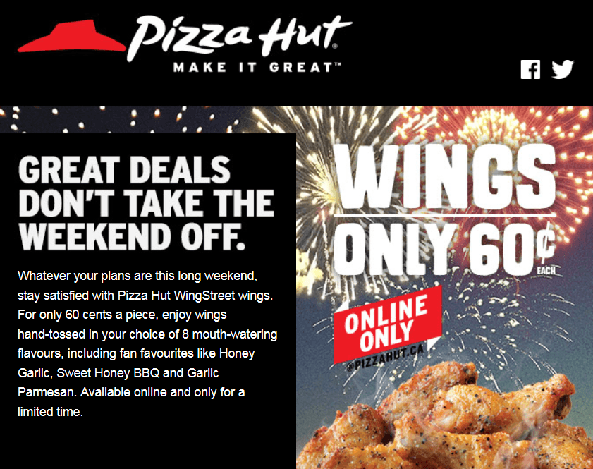 Pizza Hut Canada Offer Wings for 0.60 Each Canadian Freebies