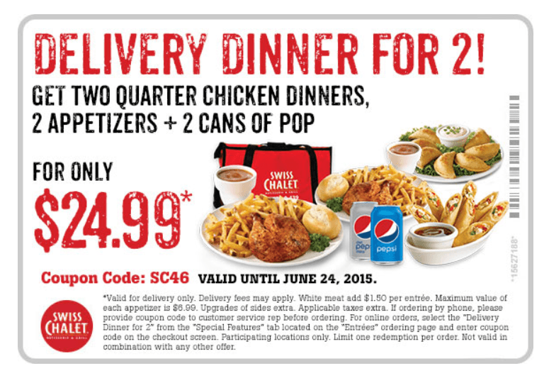 Swiss Chalet Canada Coupon 24.99 Delivery Dinner for 2 Canadian Freebies, Coupons, Deals