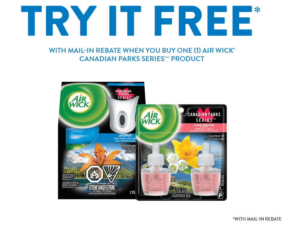 Airwick Canada Rebate Try FREE Canadian Park Series Product with Mail