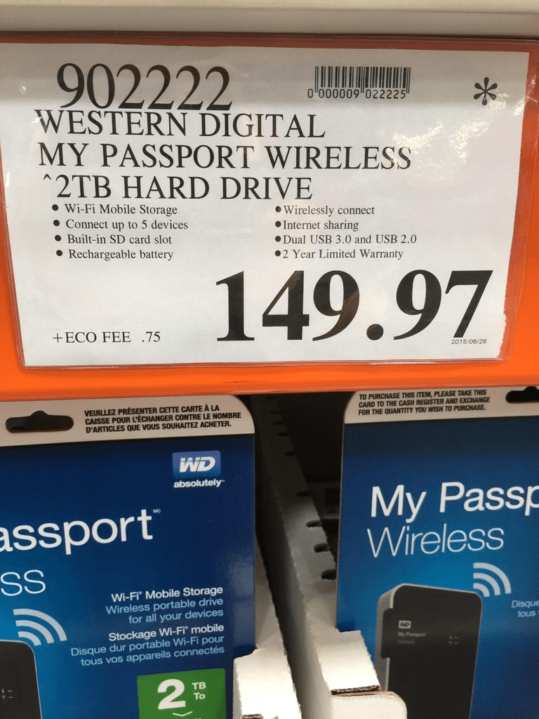 Costco Canada Deals 149.97 for WD My Passport 2TB Wireless Hard Drive