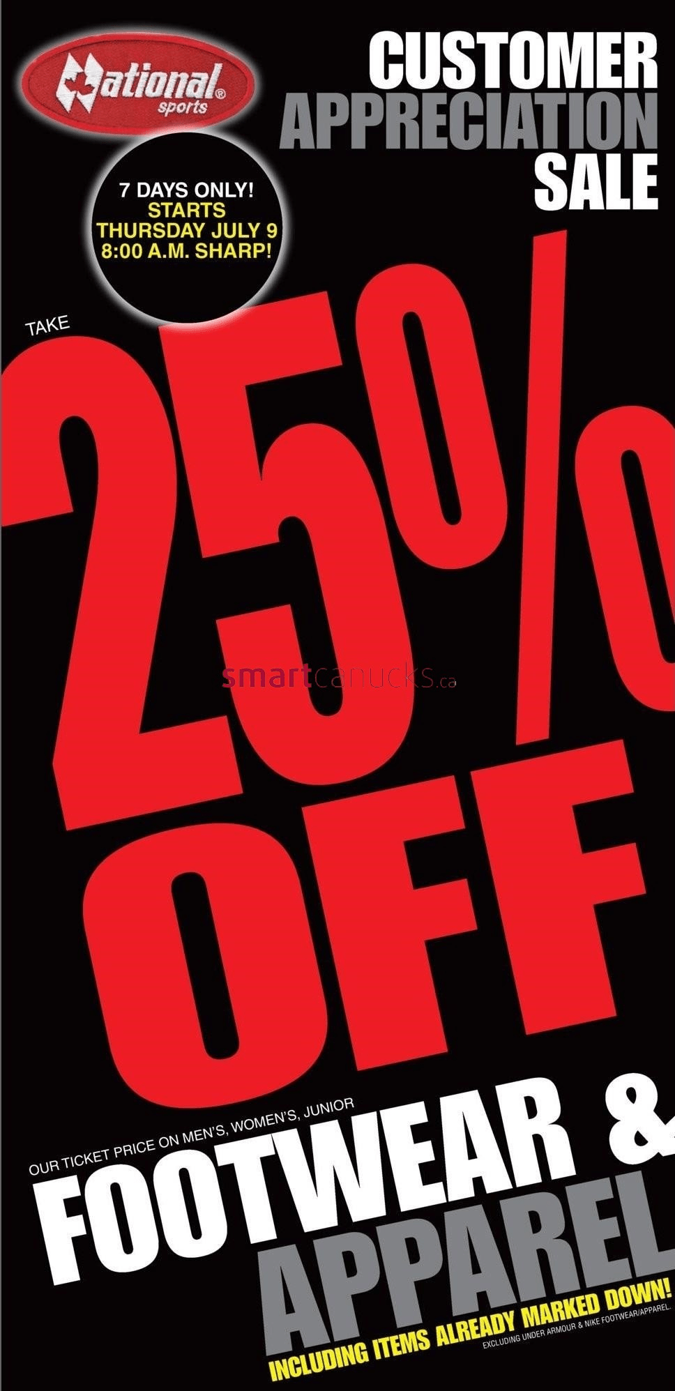 National Sports Canada Customer Appreciation Event 25 Off Regular and Marked Down Footwear and