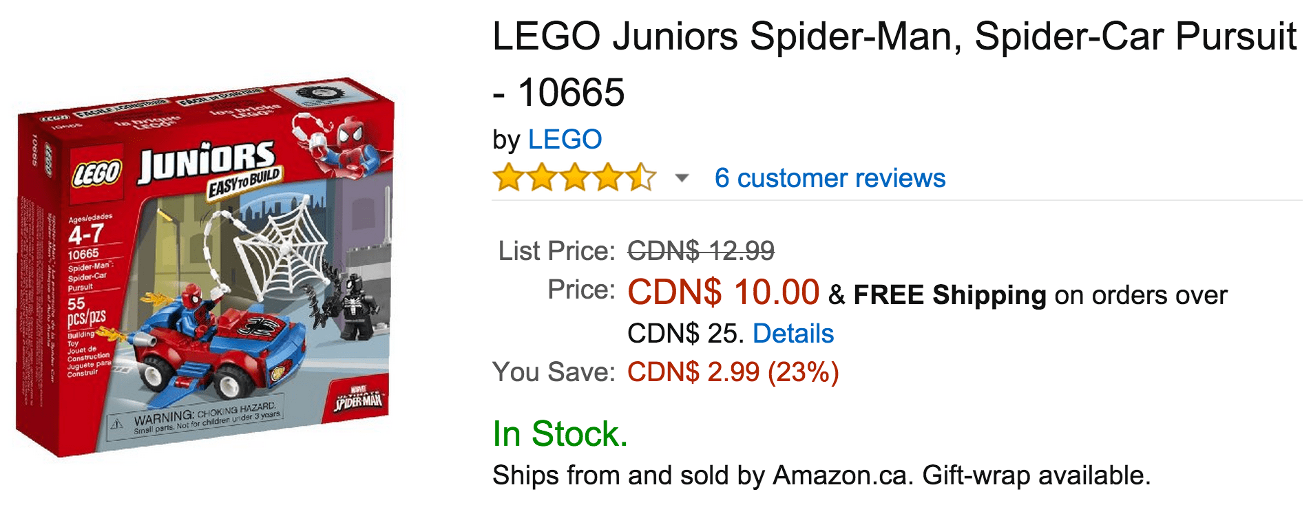 Amazon Canada Today’s Deals Save 23 On LEGO Juniors SpiderMan, SpiderCar Pursuit & More