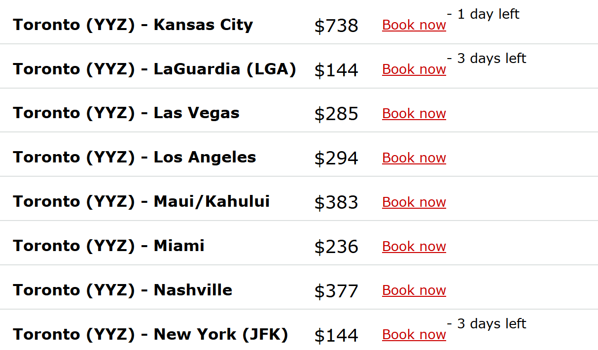 Air Canada Flight Deals of the Week One Way Canadian Tickets/Flights