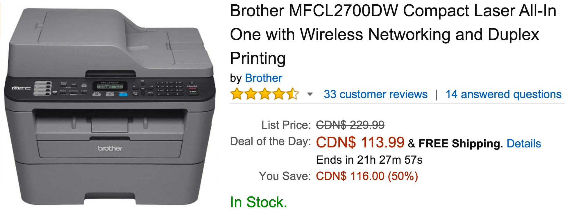 Amazon Canada Deals Of The Day Save 50 On Brother Compact Laser All