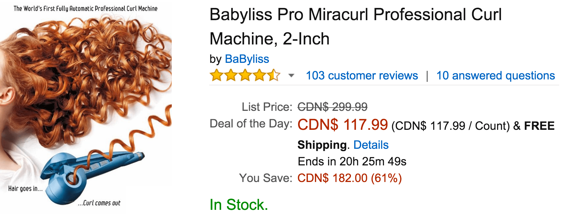 Amazon Canada Deals Of The Day Save 61 On Babyliss Pro Miracurl Professional Curl Machine, 2