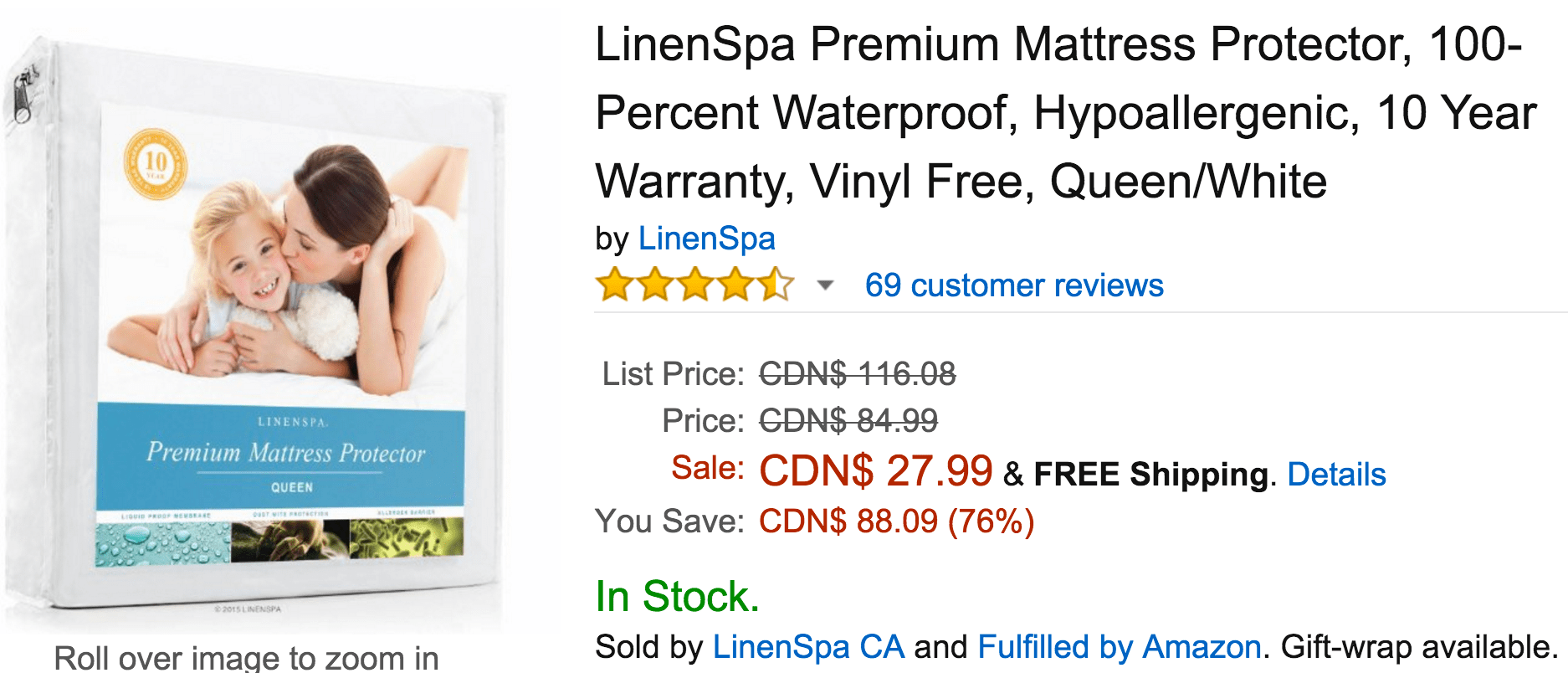 Amazon Canada Deals Save 76 On LinenSpa Premium Mattress Protector