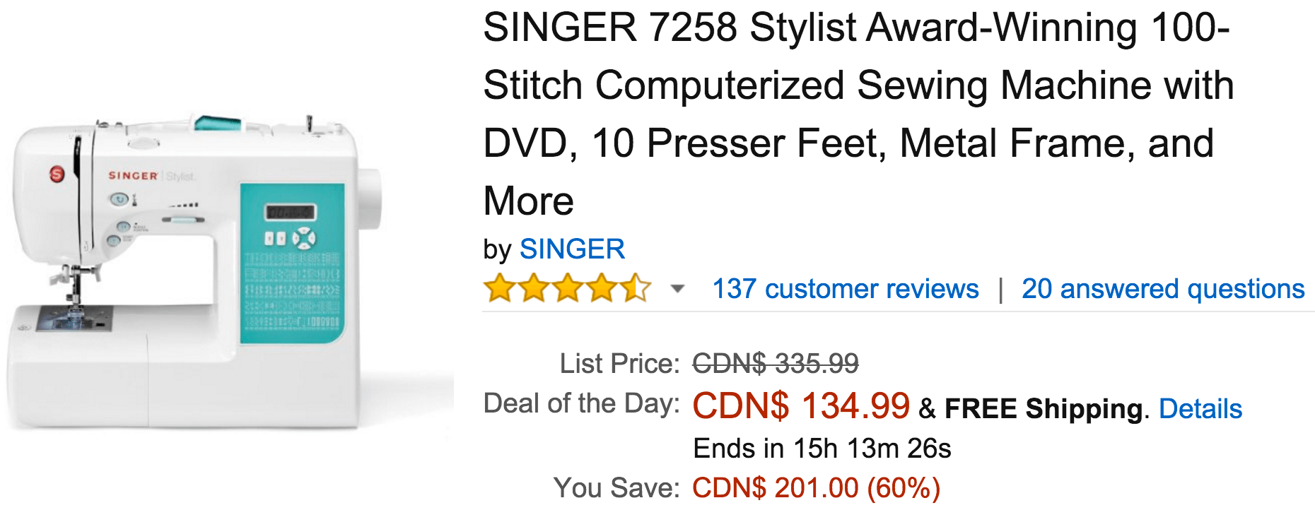 Amazon Canada Cyber Monday 2015 Today's Deals Save 60 On Singer
