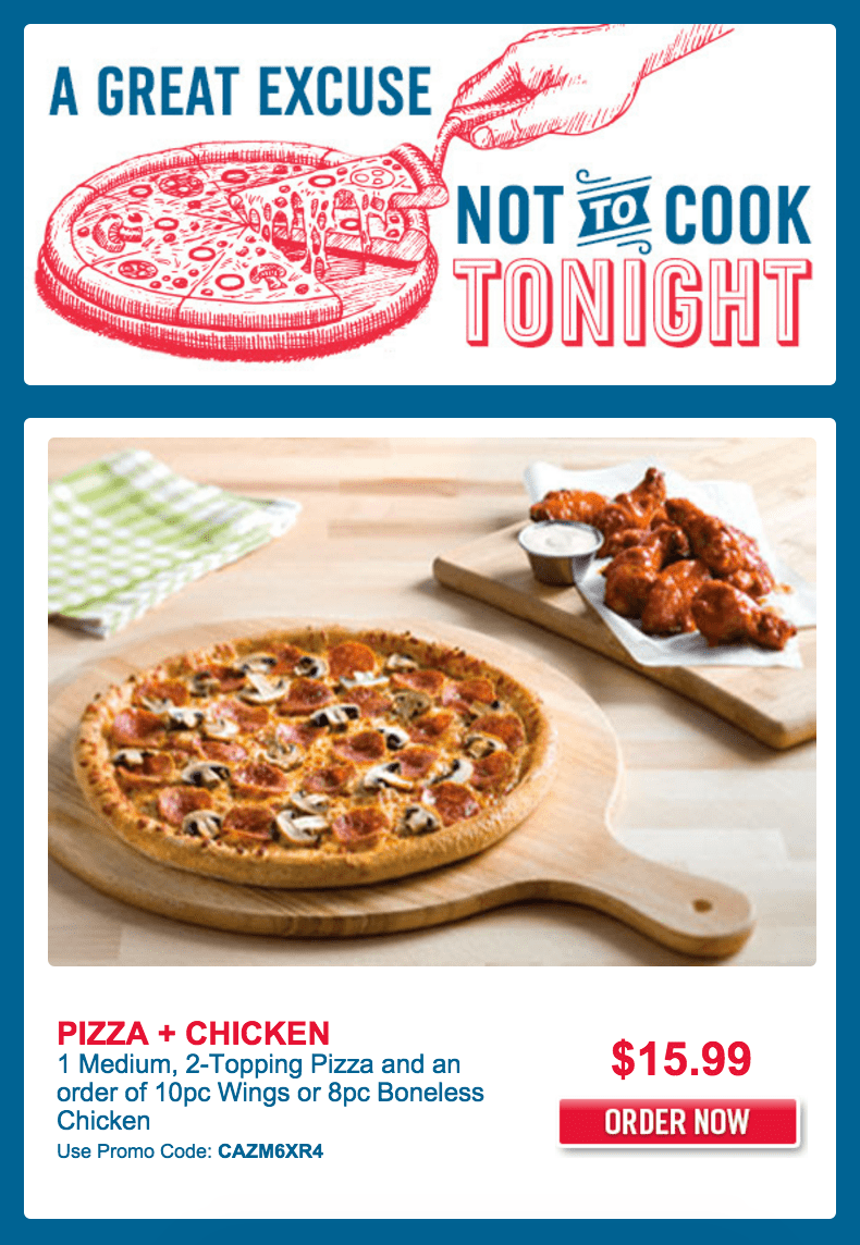 Domino's Pizza Canada Promo Code Offers Pizza + Chicken For 15.99