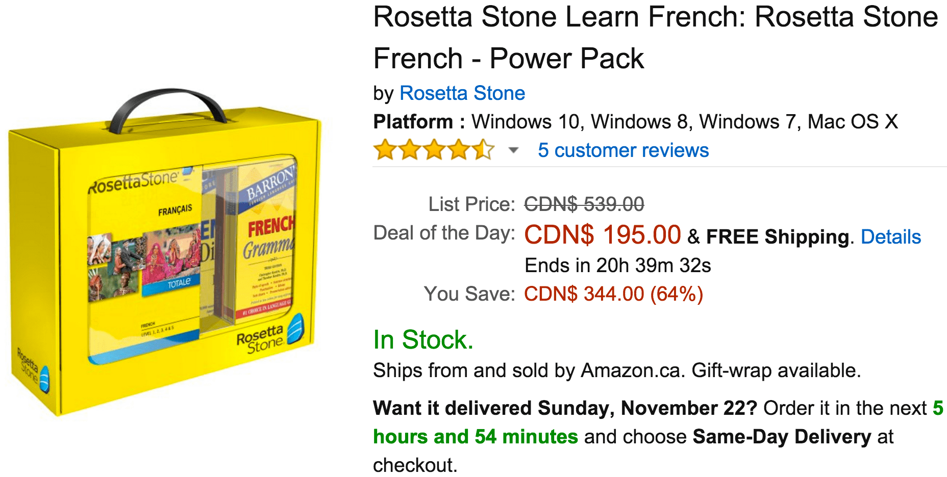 Amazon Canada Black Friday Deals Of The Day Save 64 On Rosetta Stone Learn French, 38 On Dual