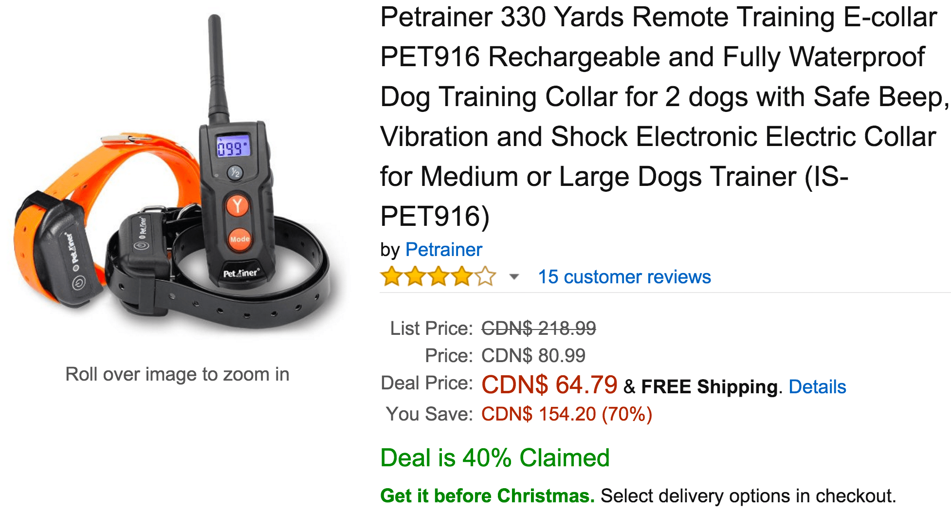 Amazon Canada Today's Deals Save 70 On Petrainer Remote Training E
