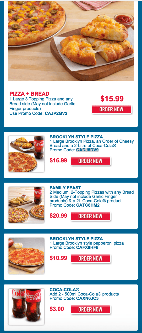 Domino’s Pizza Canada Coupon Codes 1 Large 3 Topping Pizza and Any