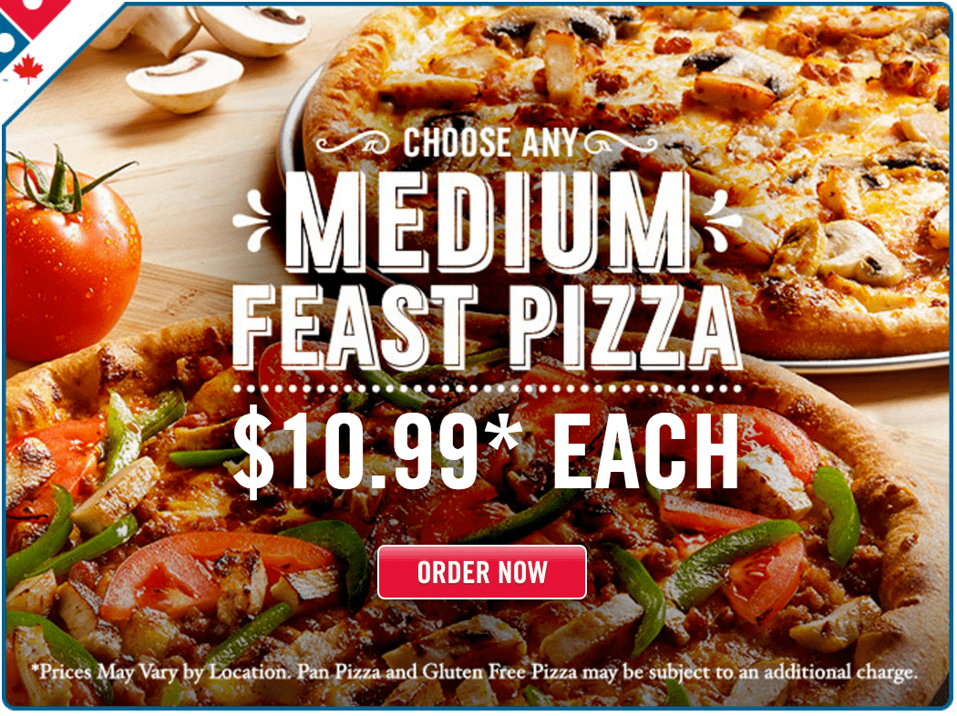 Domino’s Pizza Canada Offers Feast Pizza Medium For 10.99 or Large