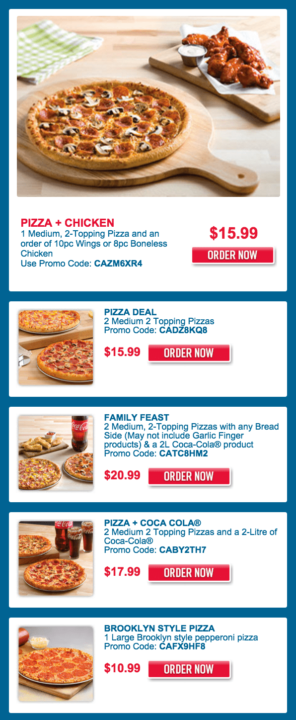 Domino's Pizza Canada Coupon Codes 15.99 For 1 Medium, 2Topping