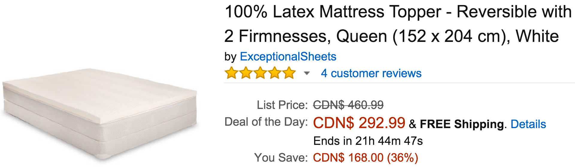 Amazon Canada Deals Of The Day Save 36 On 100 Latex Mattress Topper