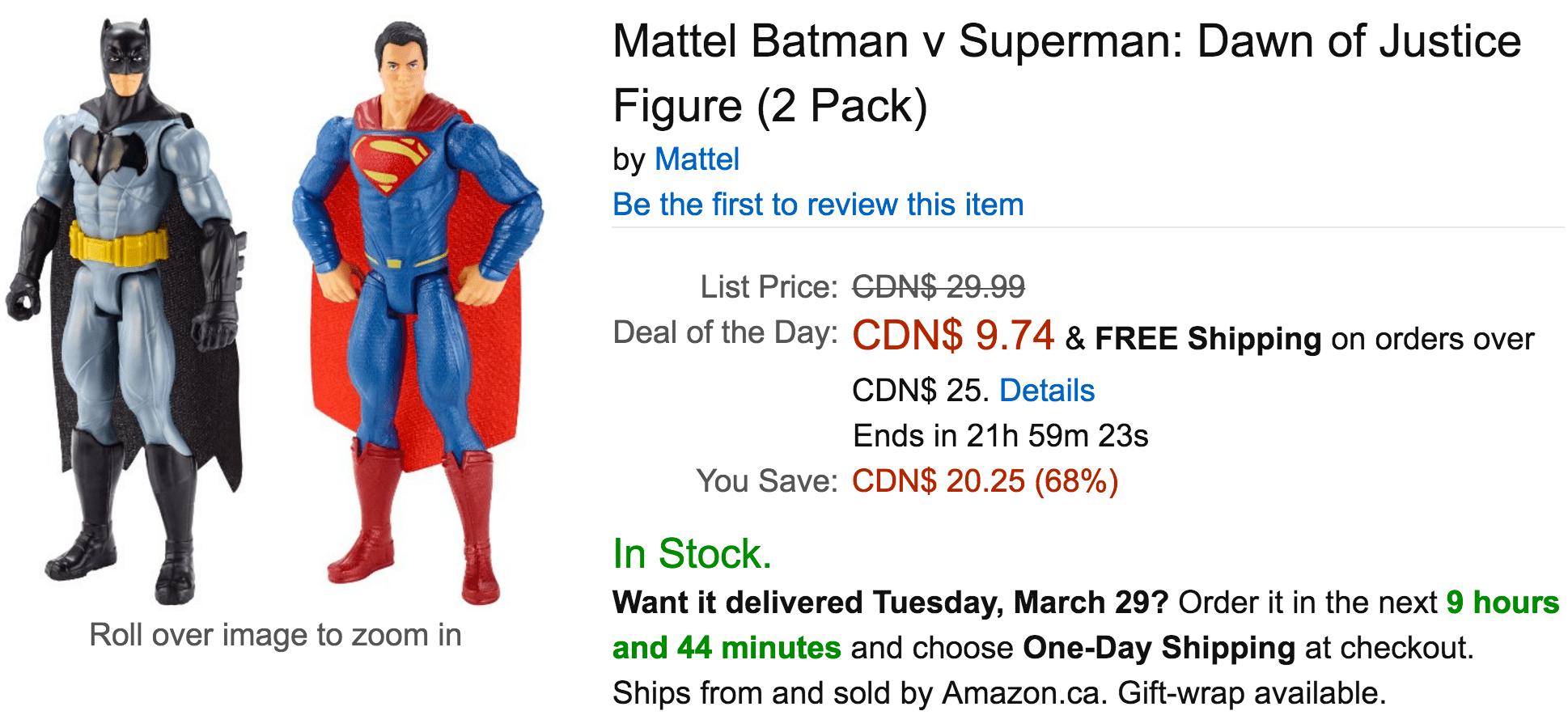 Amazon Canada Deals Of The Day Save 68 on Mattel Batman v Superman