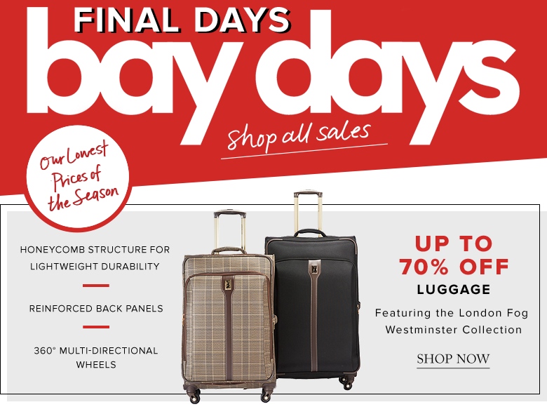 Hudson’s Bay Canada Bay Days Deals Save up to 70 Off Luggage