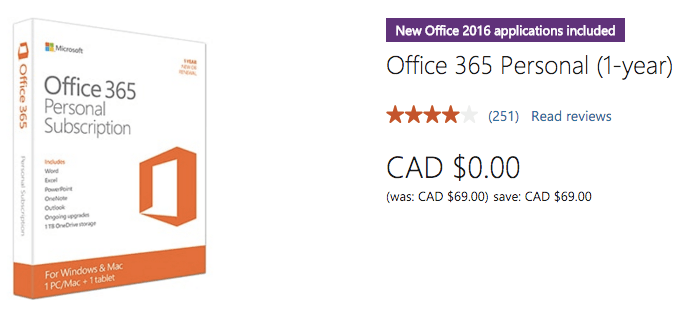Microsoft Store Canada Online Deals Receive 1 Year of MS Office 365