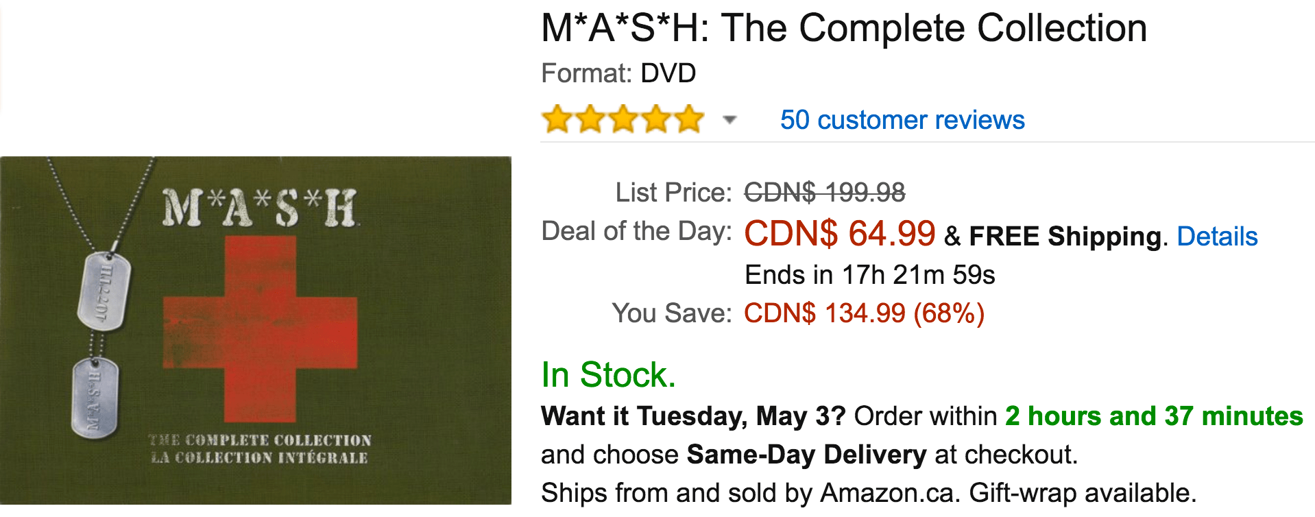 Amazon Canada Deals Of The Day Save 68 On M*A*S*H The Complete Collection & More Offers