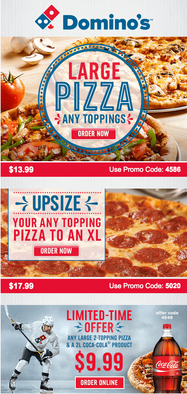 Domino’s Pizza Canada Promo Codes Offers Get Large Pizza with Any