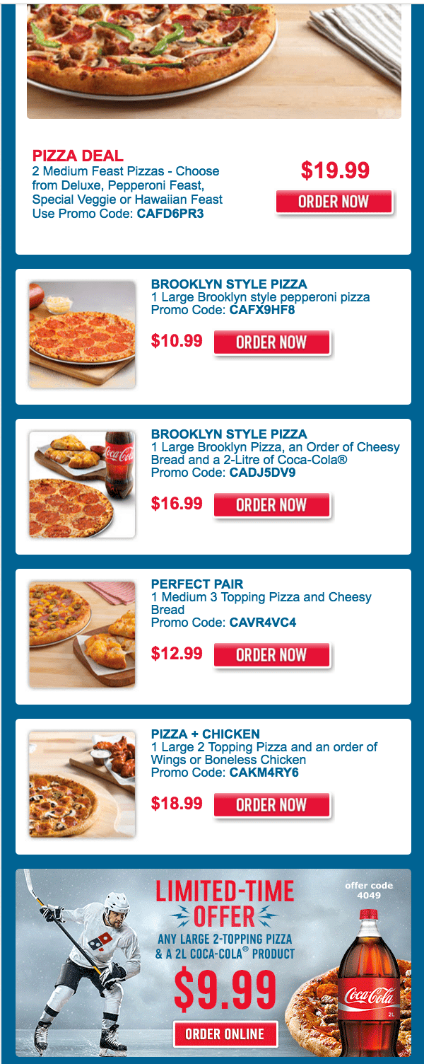 Domino’s Pizza Canada Promo Code Offers Get 2 Medium Feast Pizzas