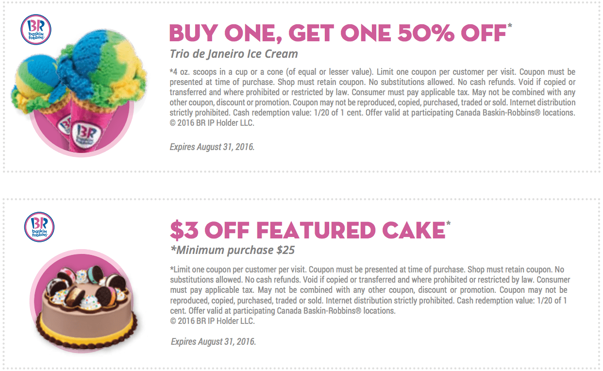 Baskin Robbins Canada Coupons Buy One, Get One 50 off Trio de Janeiro