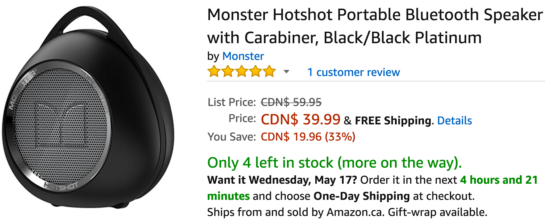 Amazon Canada Deals Save 33 on Monster Hotshot Portable Bluetooth