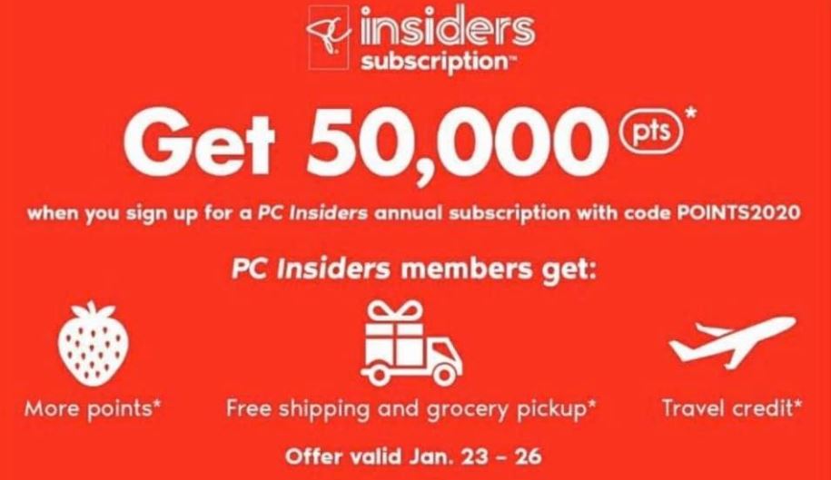 PC Insiders Get 50,000 Bonus PC Optimum Points When You Sign Up