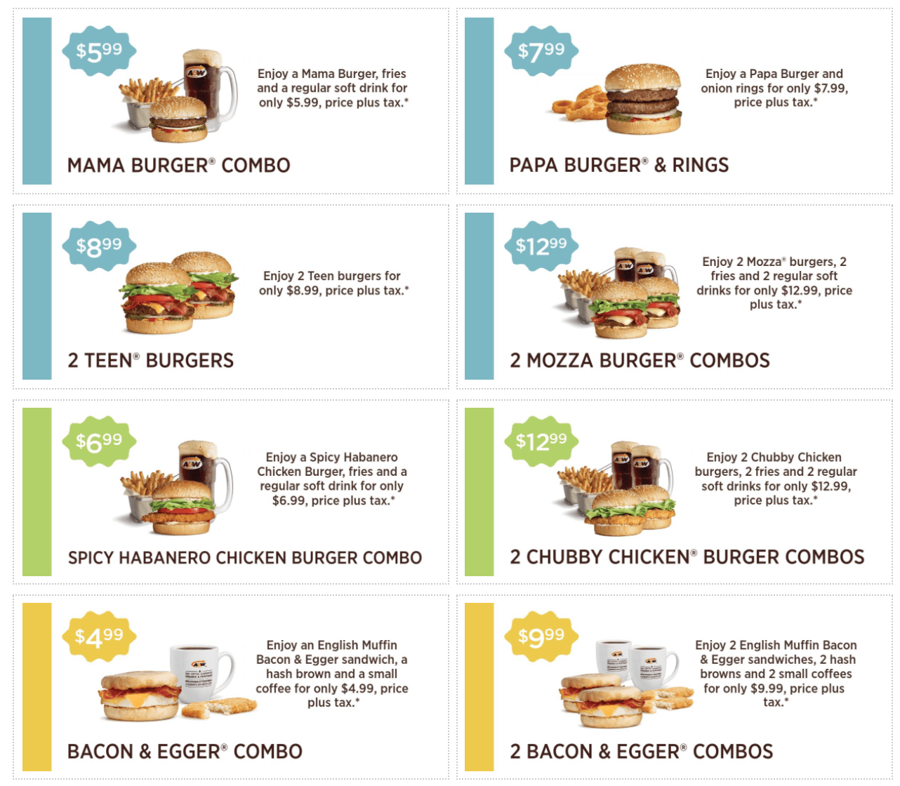A&W Canada New Coupons Mama Burger Combo for 5.99 + 2 Teen Burger for