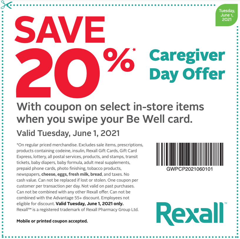 Rexall Canada Coupon Save 20 Off on Select InStore Items Canadian
