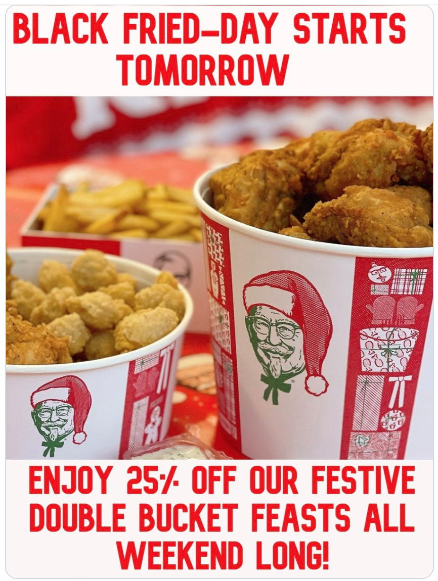 KFC Canada Black Friday 2021 Promotion Save 25 Off Festive Double Bucket Feasts! Hot Canada