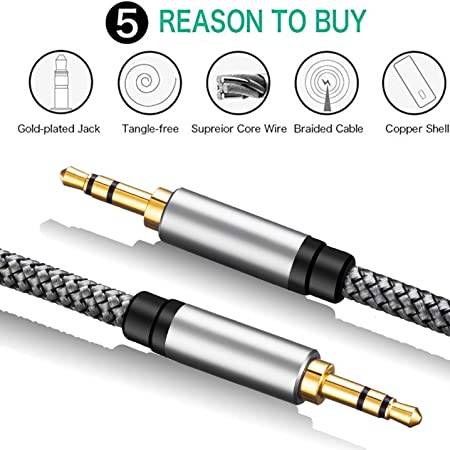 3.5mm Nylon Braided 3 Pole Jack Audio Auxiliary Input Adapter Male to