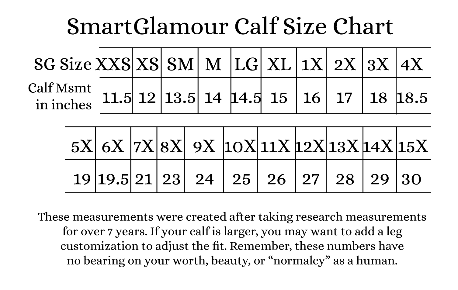 SmartGlamour Size Chart