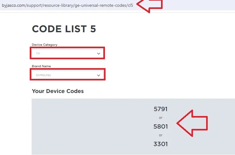 GE Universal Remote Codes For Samsung TV & Programming