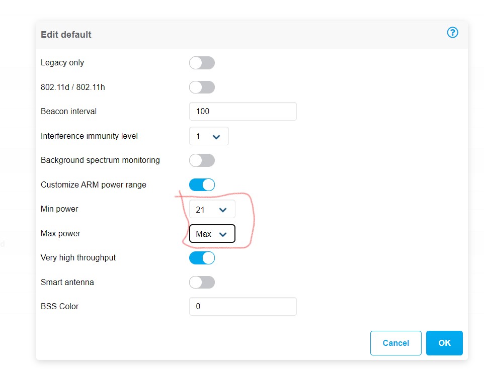 dBm cấu hình công suất phát wifi Aruba OS8 SmartKey.vn Wifi Aruba